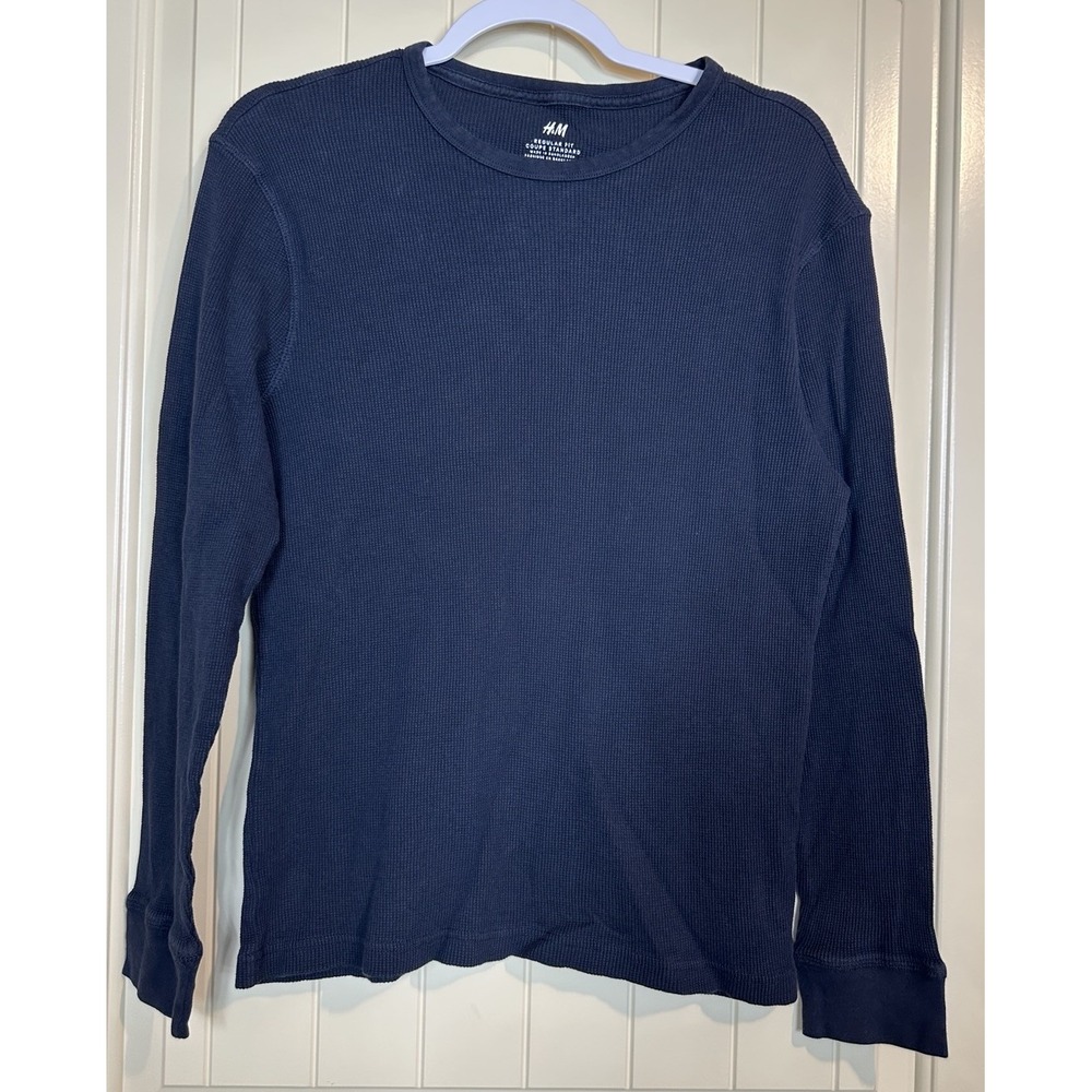 90's y2k H&M affliction type thermal long sleeve navy blue‎ sz L